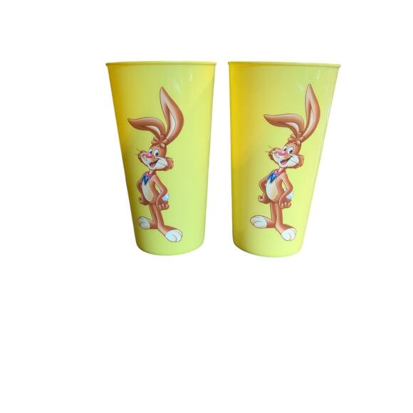 2 Nesquik Bunny Yellow Tall Plastic Cups Tumblers Rabbit Nestle Nesquick Promo - Picture 1 of 6